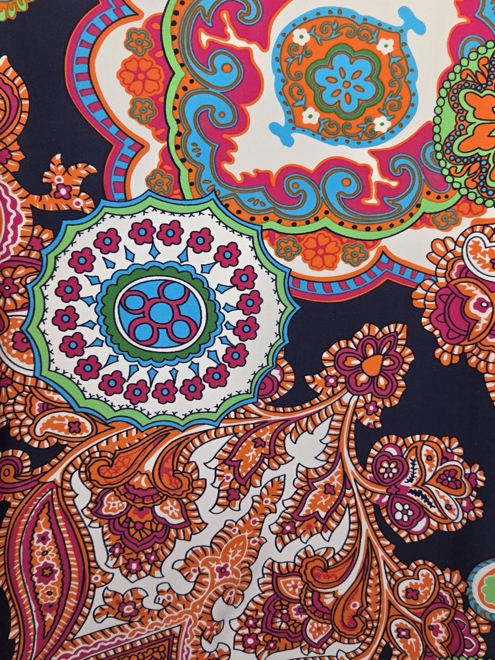 Jude Connally Navy Paisley Midi Dress with Bright Accents Made USA - Picture 6 of 6